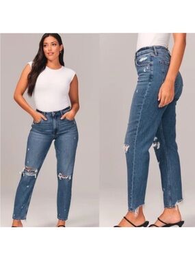 Abercrombie Curve Love The Mom High Rise Distressed Jean